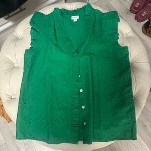 J Crew Factory Green Eyelet Blouse